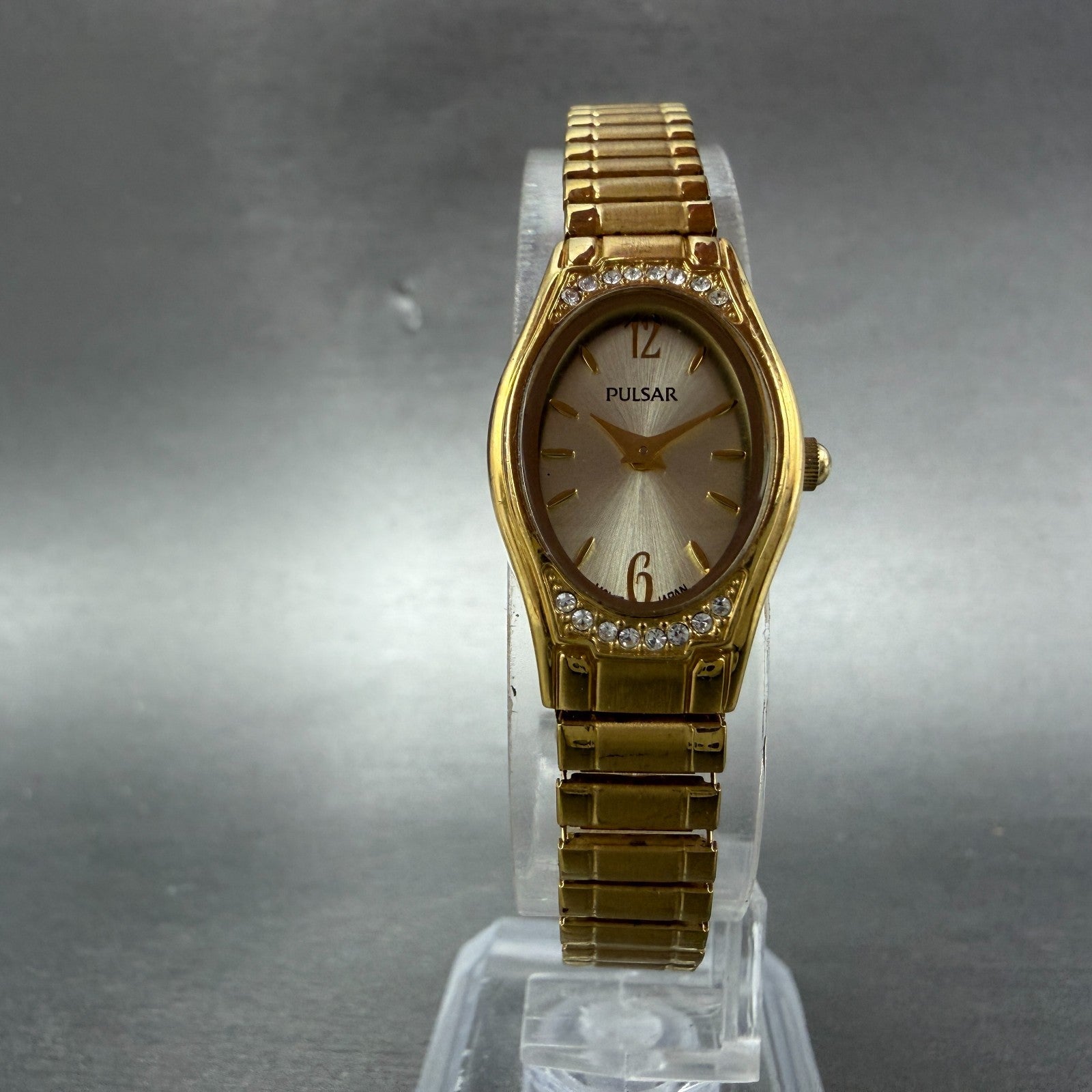 Pulsar Watch Women 17mm Champagne Dial Gold Tone Oval 1N00-X318 New Battery5