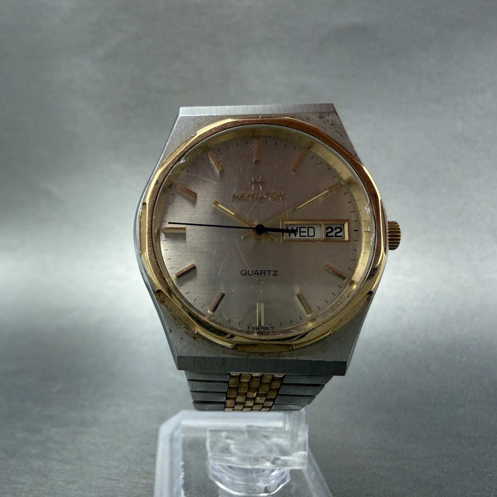 Hamilton Watch Men 35mm Silver Dial Two Tone Daydate Round 907880 PARTS6