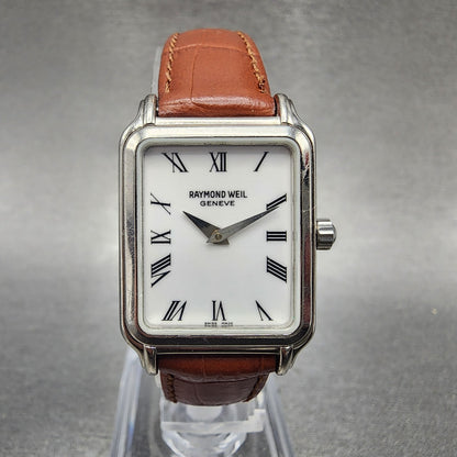 Raymond Weil Tank Watch Women 21mm White Dial Steel Leather 5372 W/Case New Batt0