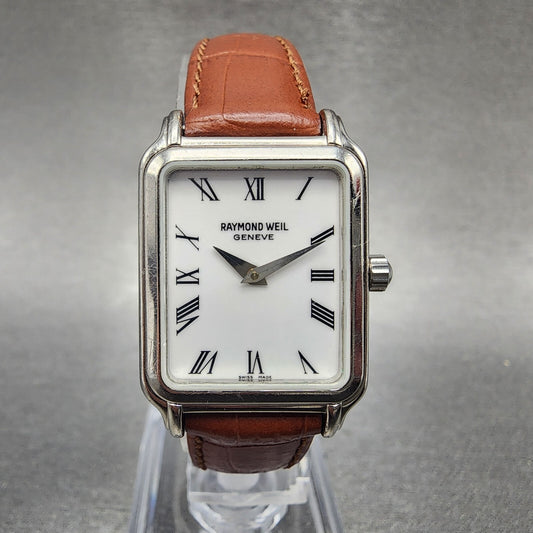 Raymond Weil Tank Watch Women 21mm White Dial Steel Leather 5372 W/Case New Batt0