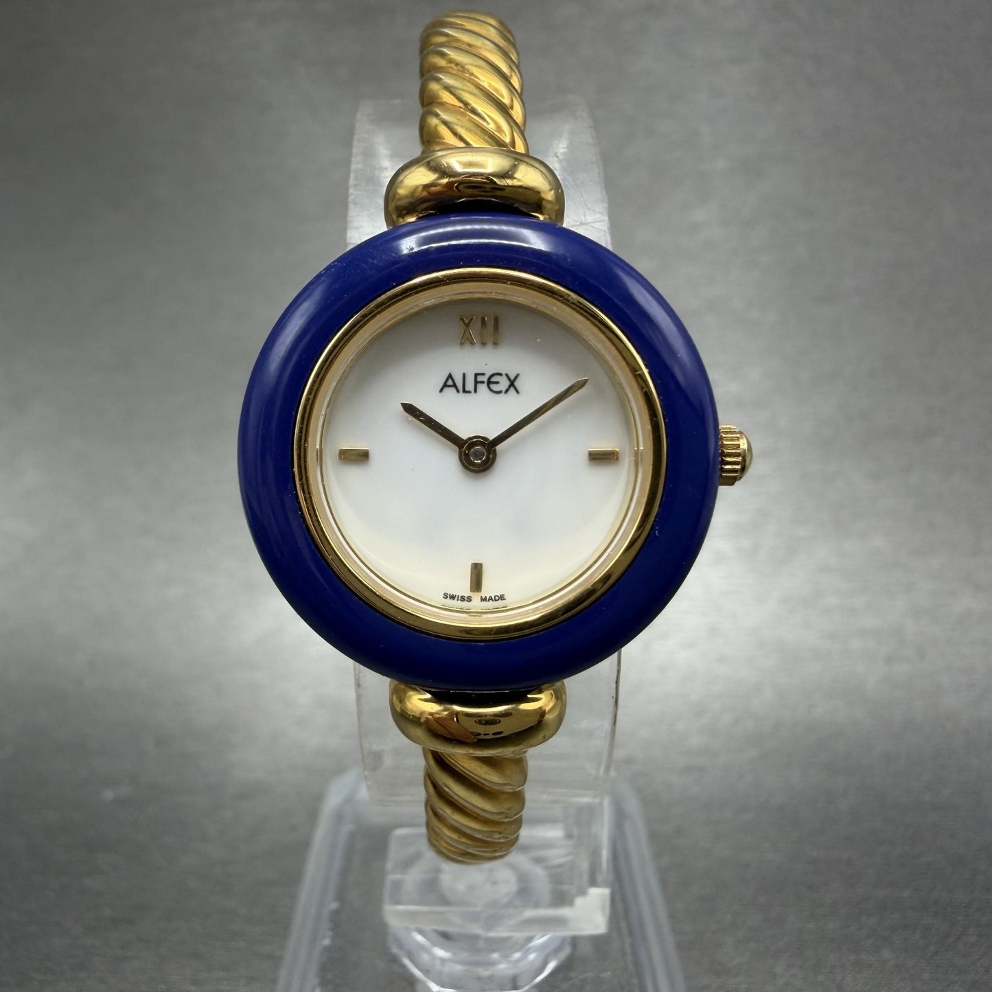 Alfex Interchange Bezel Watch Women 24mm White Dial Gold Tone Bangle New Batt1