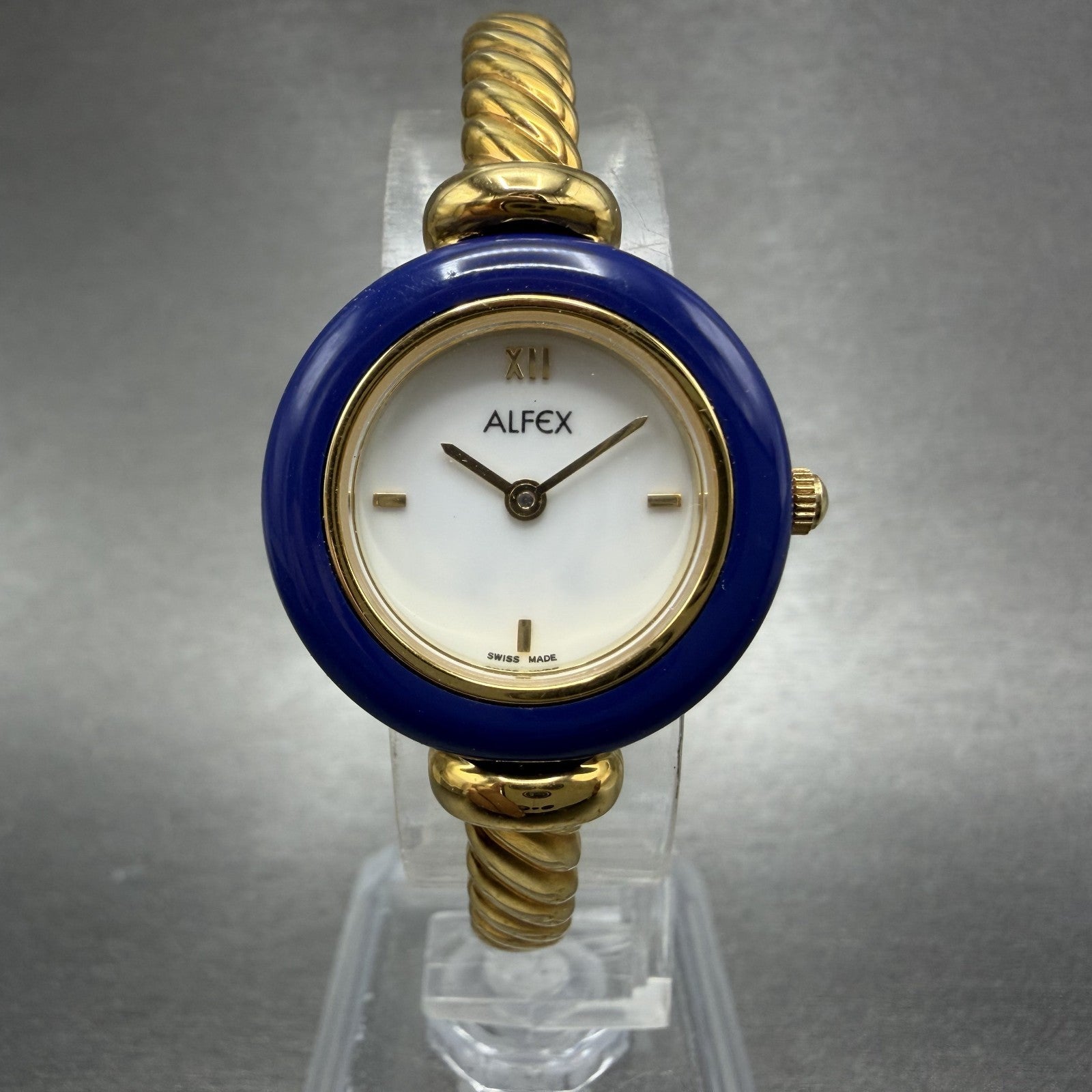 Alfex Interchange Bezel Watch Women 24mm White Dial Gold Tone Bangle New Batt1