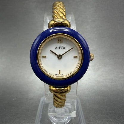Alfex Interchange Bezel Watch Women 24mm White Dial Gold Tone Bangle New Batt1