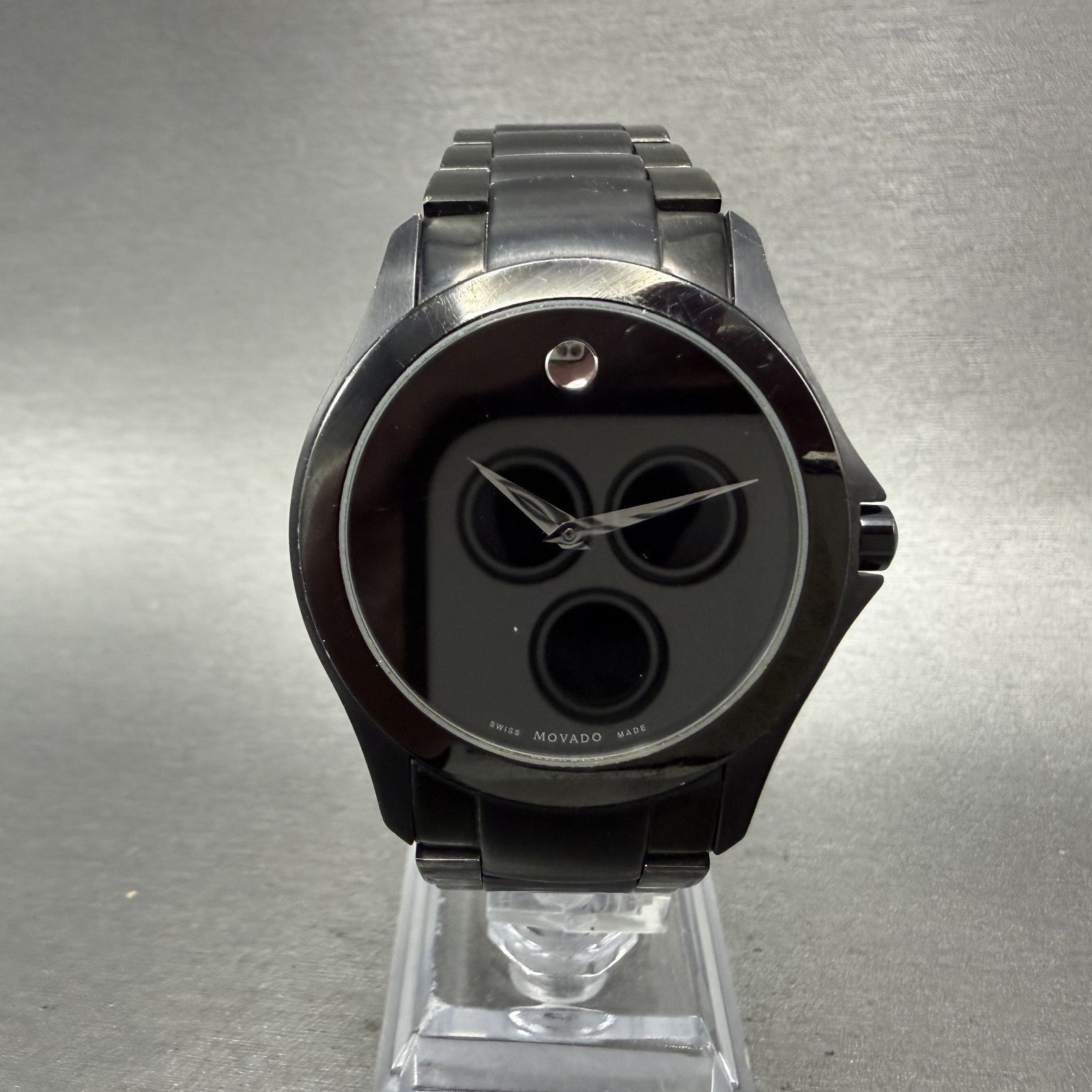 Movado Museum Watch Men 38mm Black Dial Black Tone Round 84 G2 1855 New Battery0