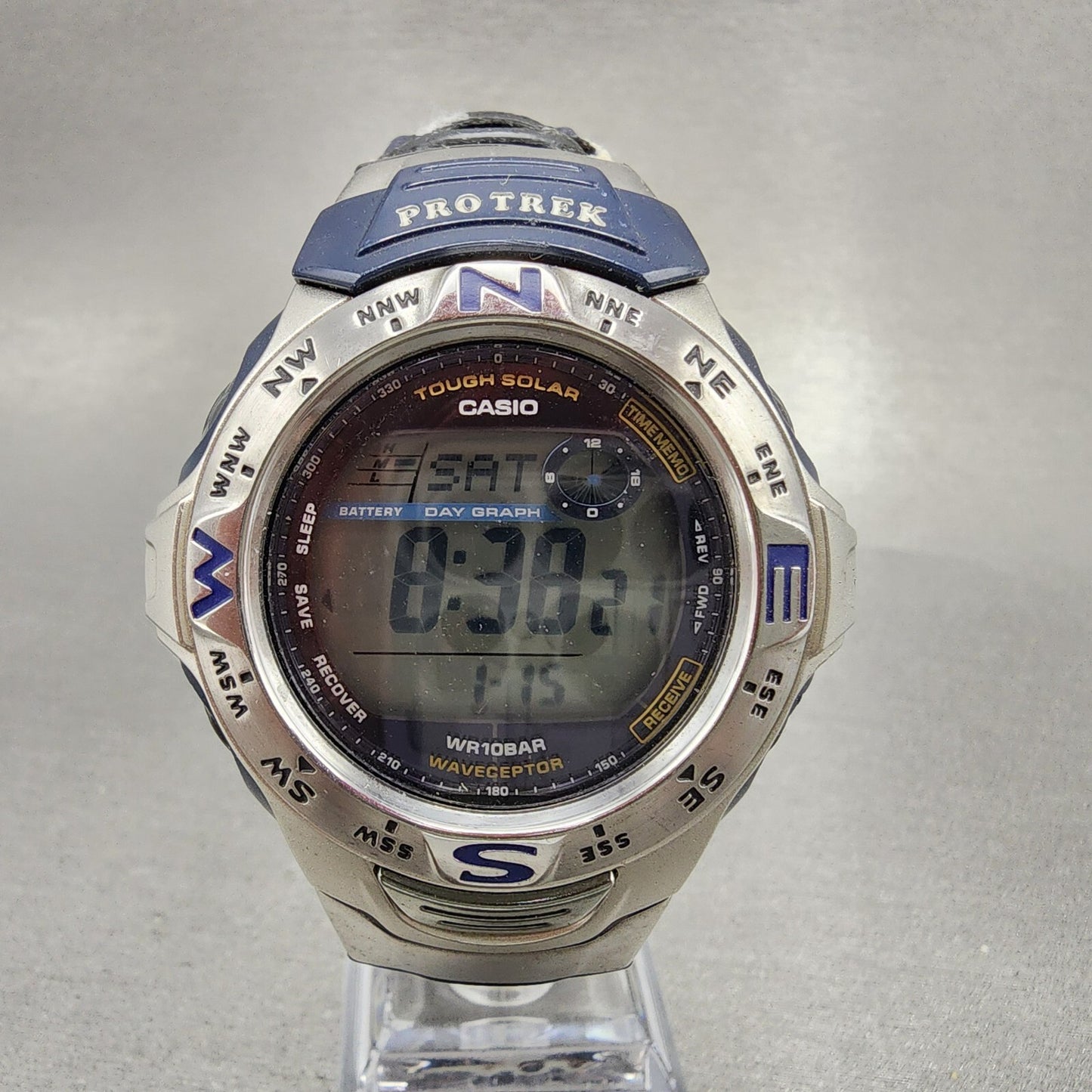 Casio Pro Trek PRW-100BJ Watch Men 46mm Digital Blue Tone Solar Wave Ceptor READ