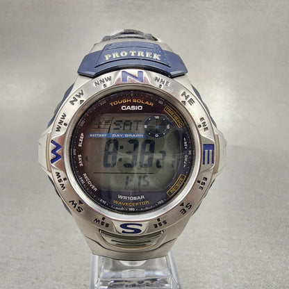 Casio Pro Trek PRW-100BJ Watch Men 46mm Digital Blue Tone Solar Wave Ceptor READ