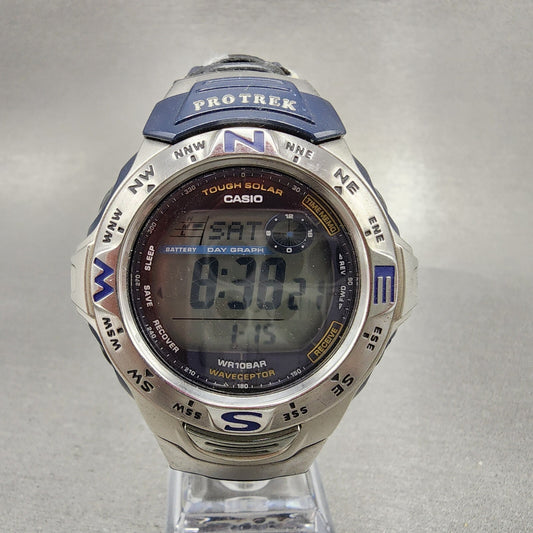 Casio Pro Trek PRW-100BJ Watch Men 46mm Digital Blue Tone Solar Wave Ceptor READ