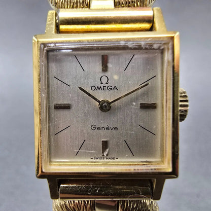 Omega Geneve Tank Watch Women 17mm Silver Dial Gold Plated Manual Wind Runs VTG1