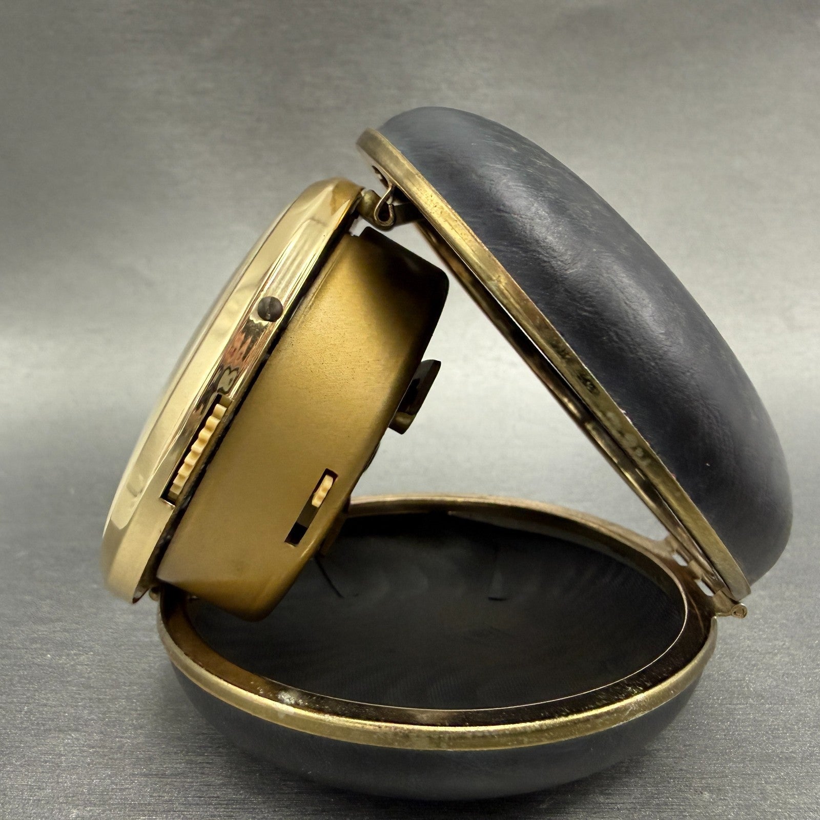 Orient Travel Alarm White Dial Gold Tone Brown Case Manual Wind Runs VTG6