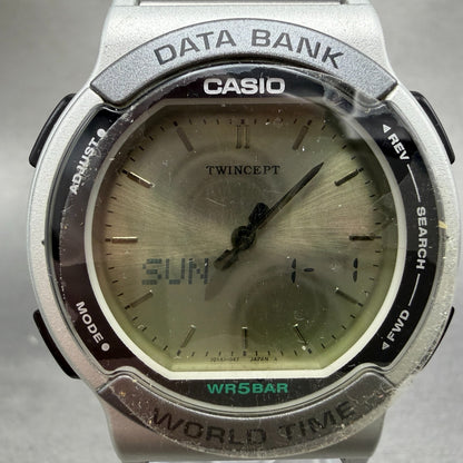 Casio Twincept ABX-53 Watch Men 40mm Gray Dial Silver Alarm Chrono New Batt NOS1