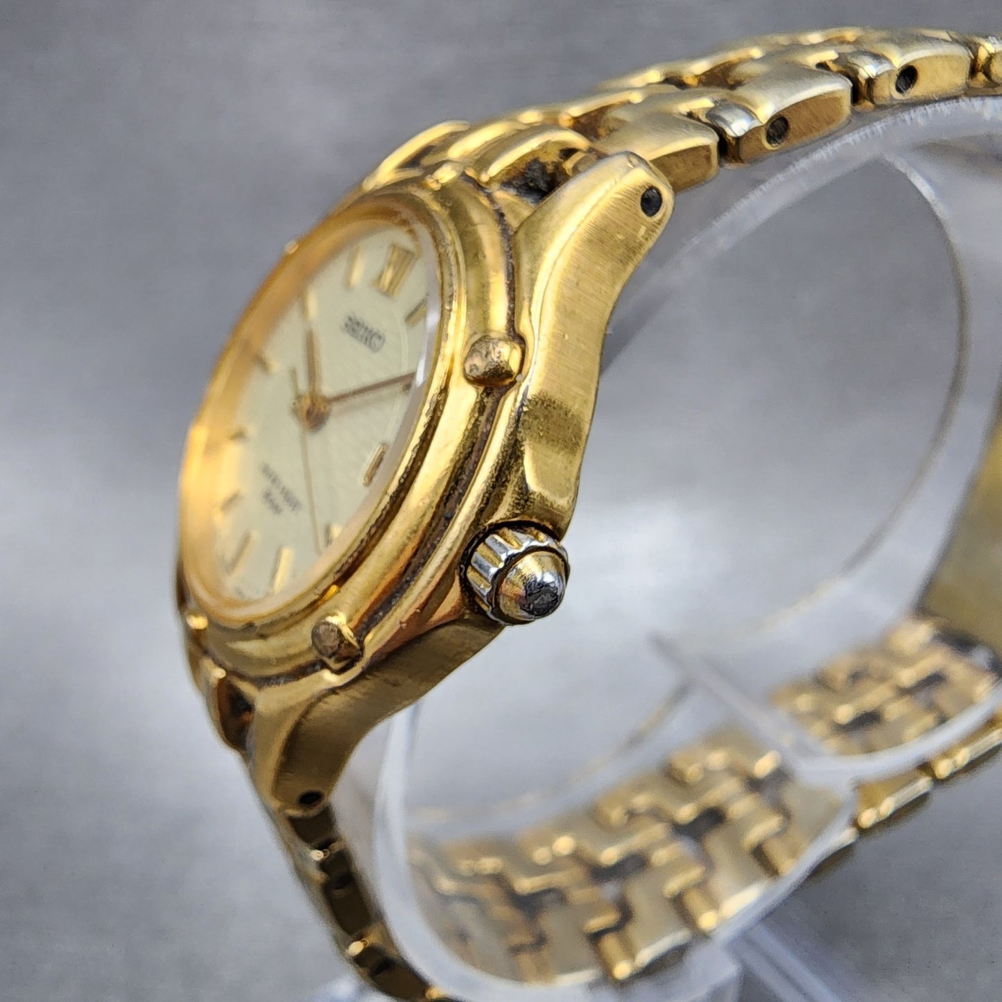 Seiko Watch Women 26mm Champagne Dial Gold Tone Date Round 7n820599 New Battery2