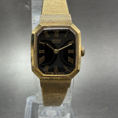 Seiko Watch Women 17mm Black Dial Gold Tone Octagon 2B20-5019 New Batt Vintage0
