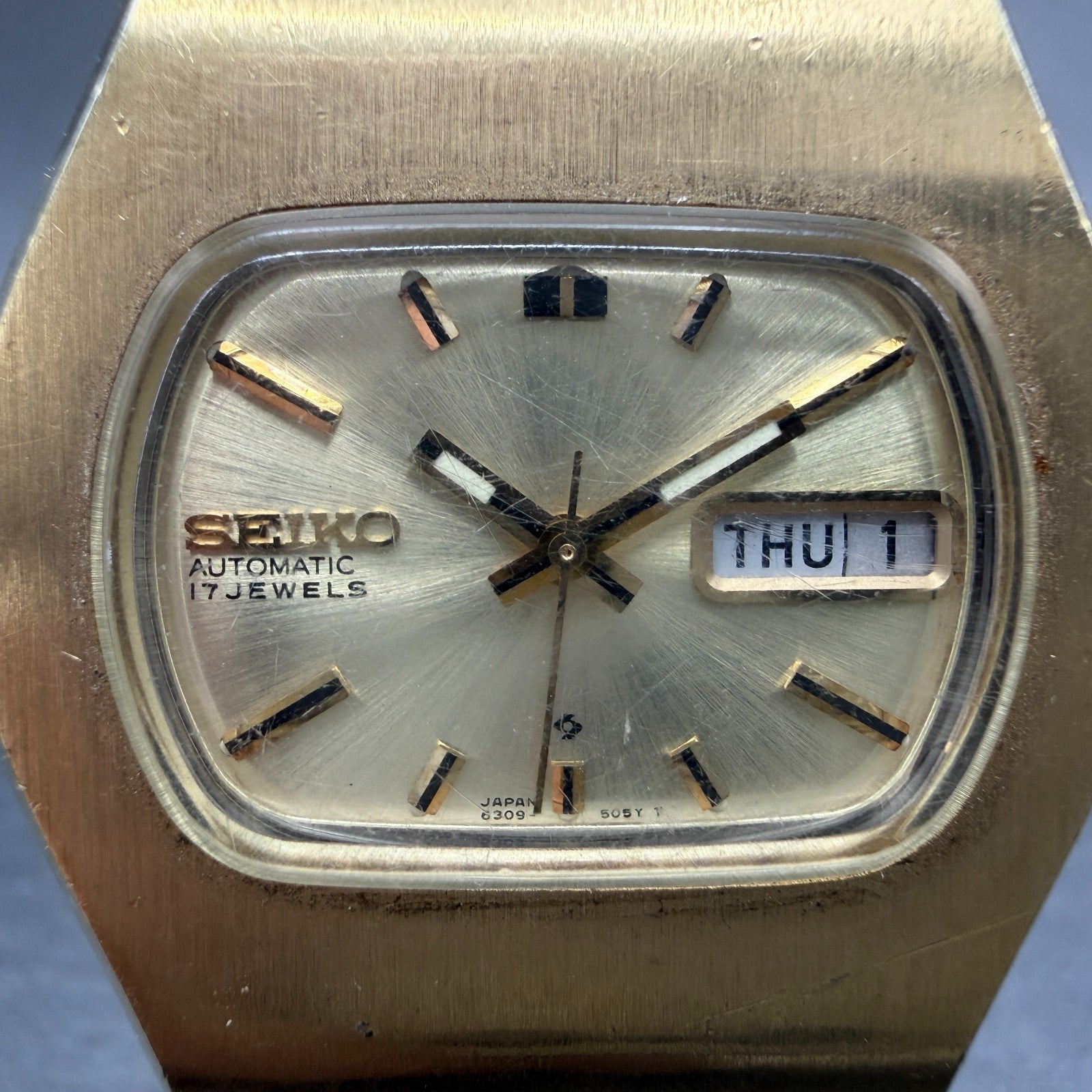 Seiko Automatic Watch Men 37mm Champagne Dial Gold Daydate 6309-5059 Runs VTG1