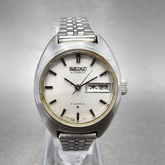 Seiko Automatic Watch Women 24mm Silver Dial Silver Tone Daydate 27060080 Runs0
