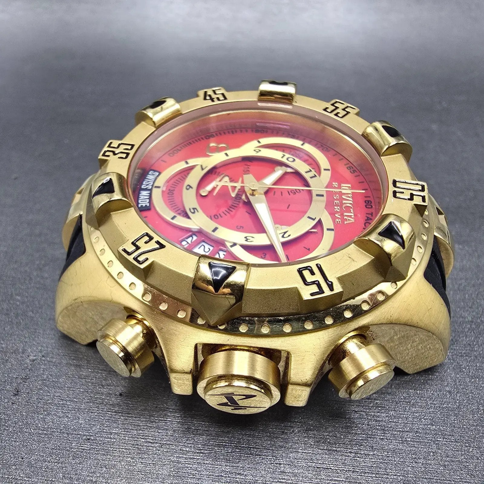 Invicta Reserve Chronograph Dive Watch Men 52mm Red Dial Gold Tone 6972 New Batt5