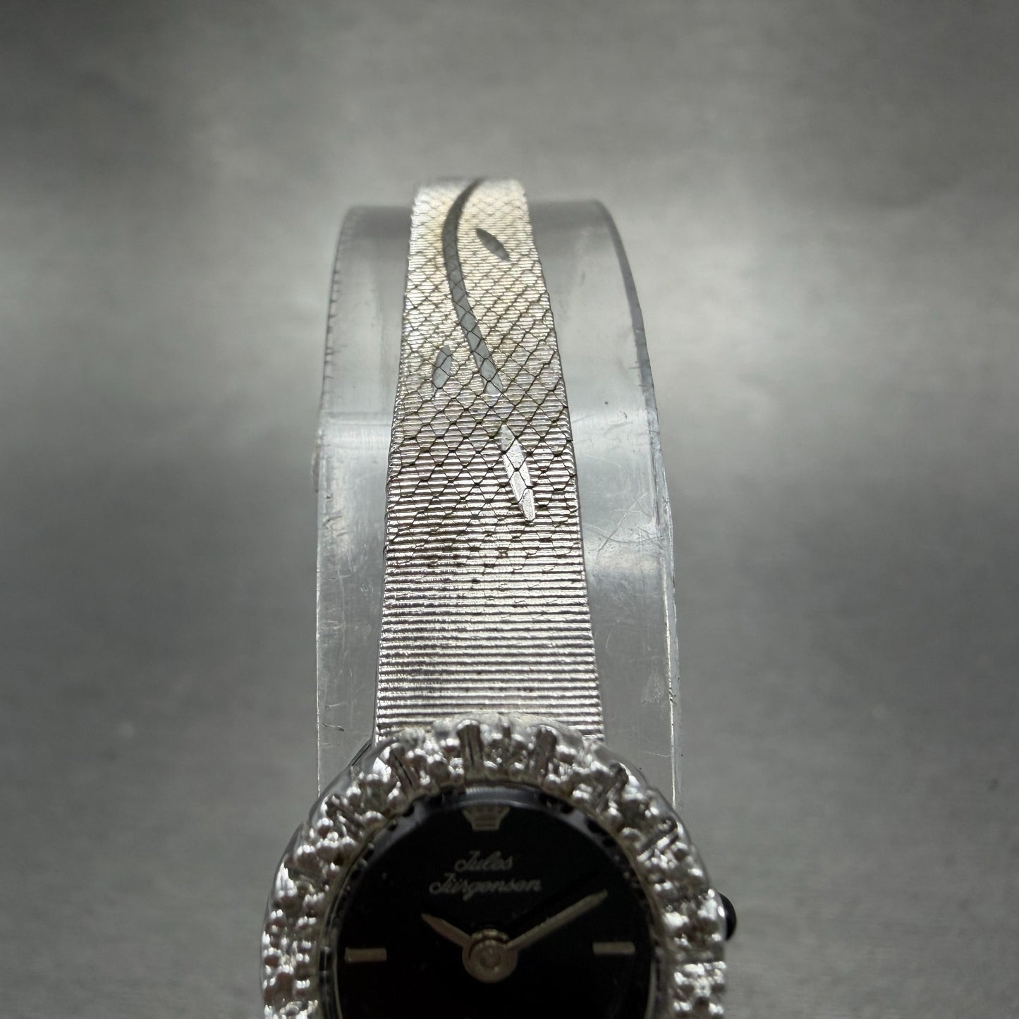 Jules Jurgenson Watch Women 14mm Black Dial Silver Tone Gem Bezel New Battery4