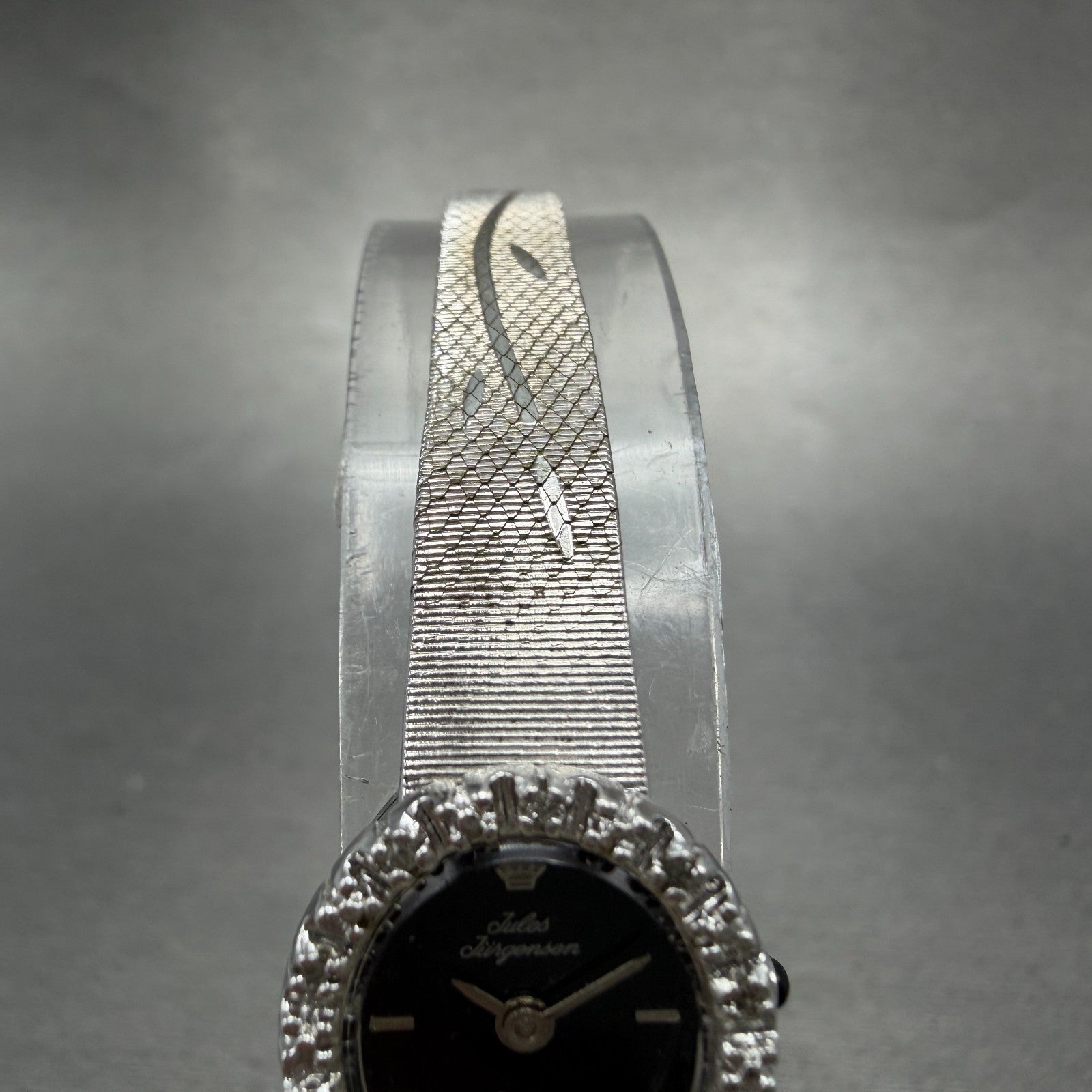 Jules Jurgenson Watch Women 14mm Black Dial Silver Tone Gem Bezel New Battery4