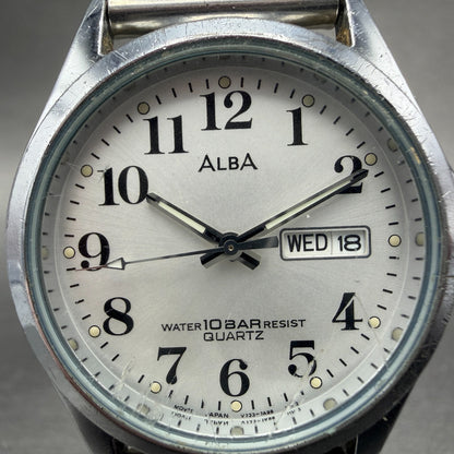 Seiko Alba Watch Men 35mm Silver Dial Silver Tone Daydate V733-7A70 New Battery11
