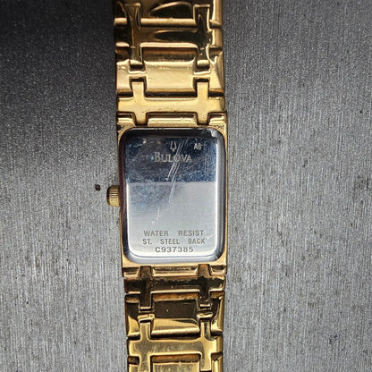 Bulova Tank Watch Women 15mm MOP Dial Gold Tone Rectangle 97Y00 New Battery10