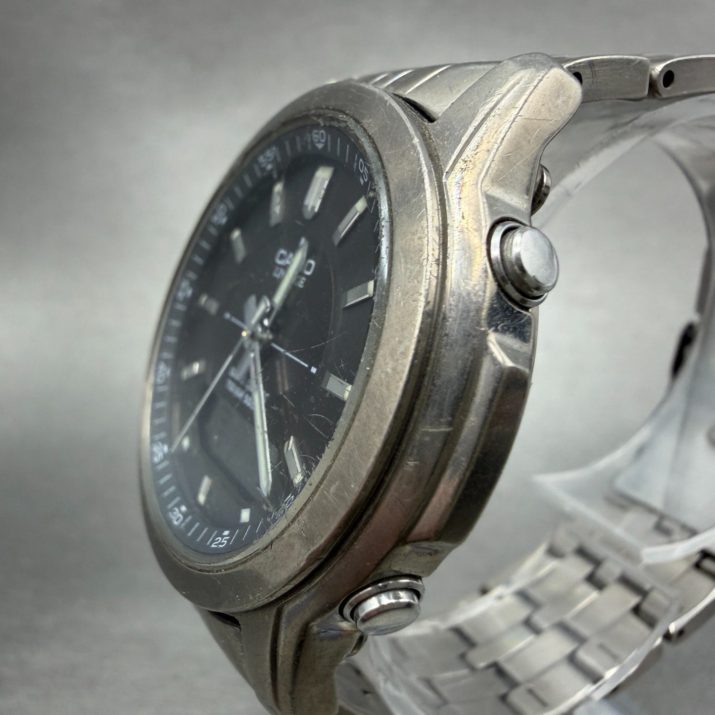 Casio Lineage Watch Men 41mm Gray Dial Titanium Ana Digi Alarm Chrono Works AVS2