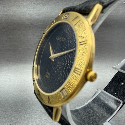 Gucci 3000M Watch Men 33mm Black Dial Gold plated Round Vintage PARTS3