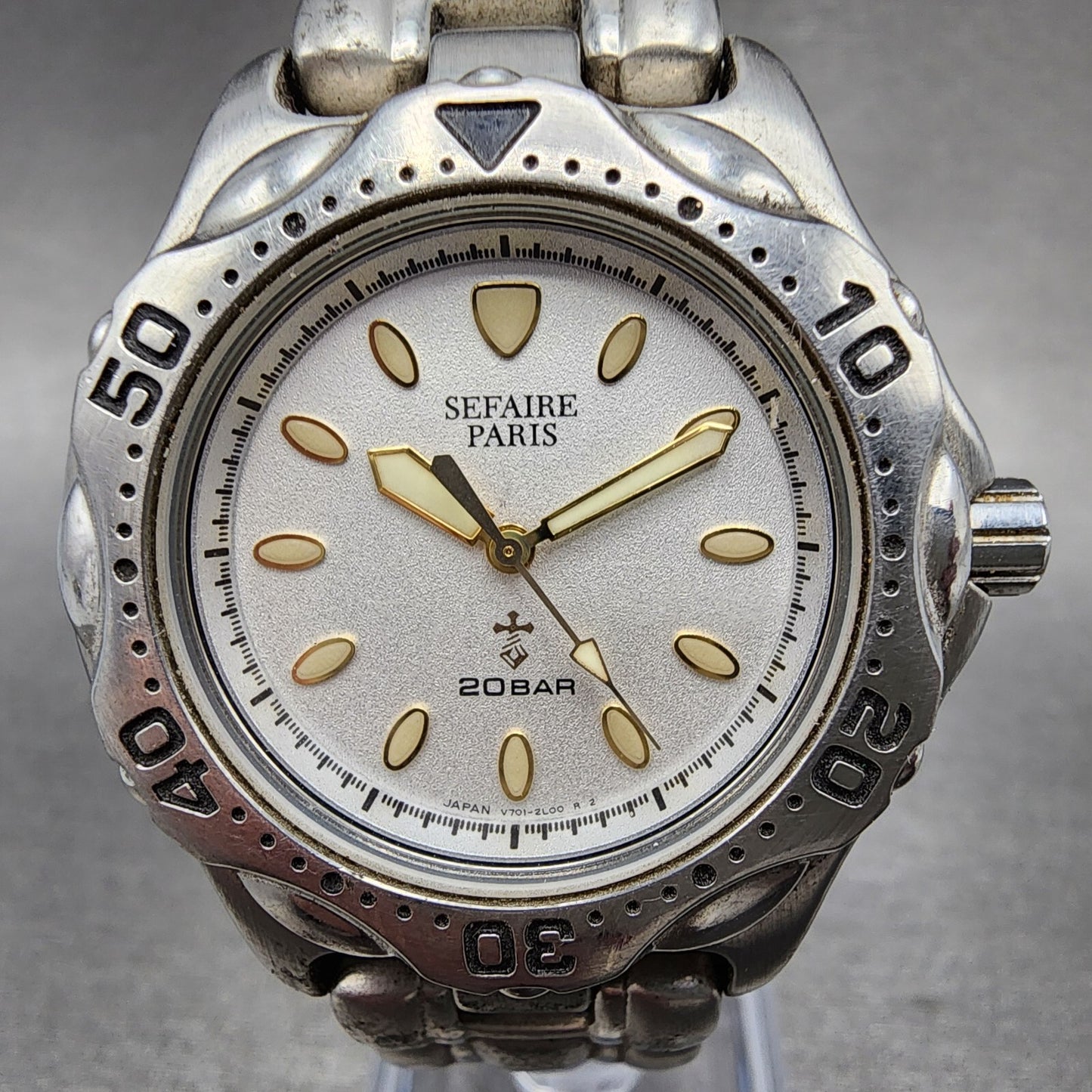 Seiko ALBA Sefaire Dive Watch Men 38mm White Dial Steel Round V7011Y50 New Batt1