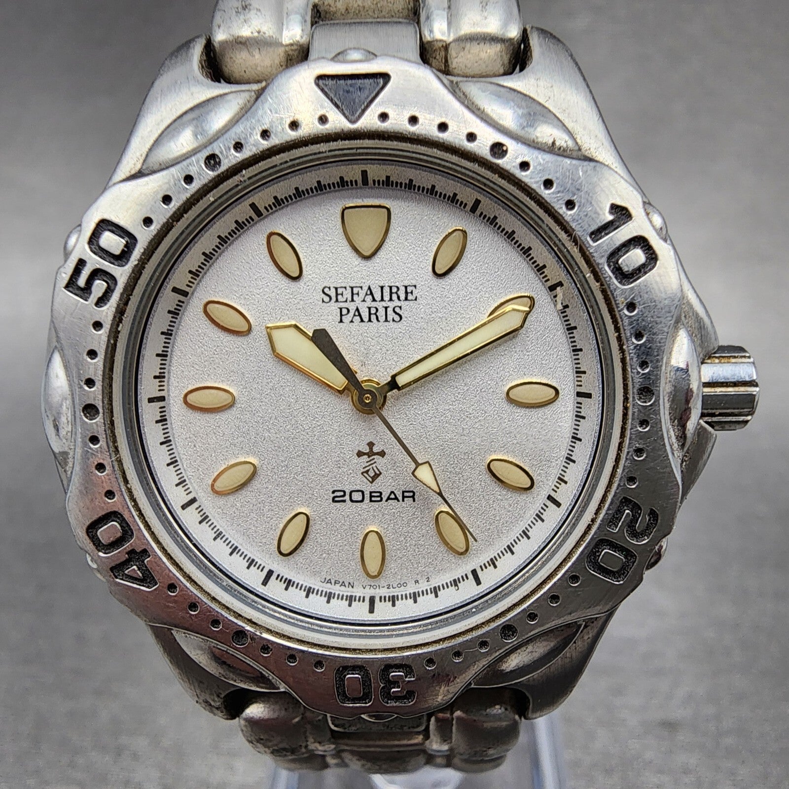 Seiko ALBA Sefaire Dive Watch Men 38mm White Dial Steel Round V7011Y50 New Batt1