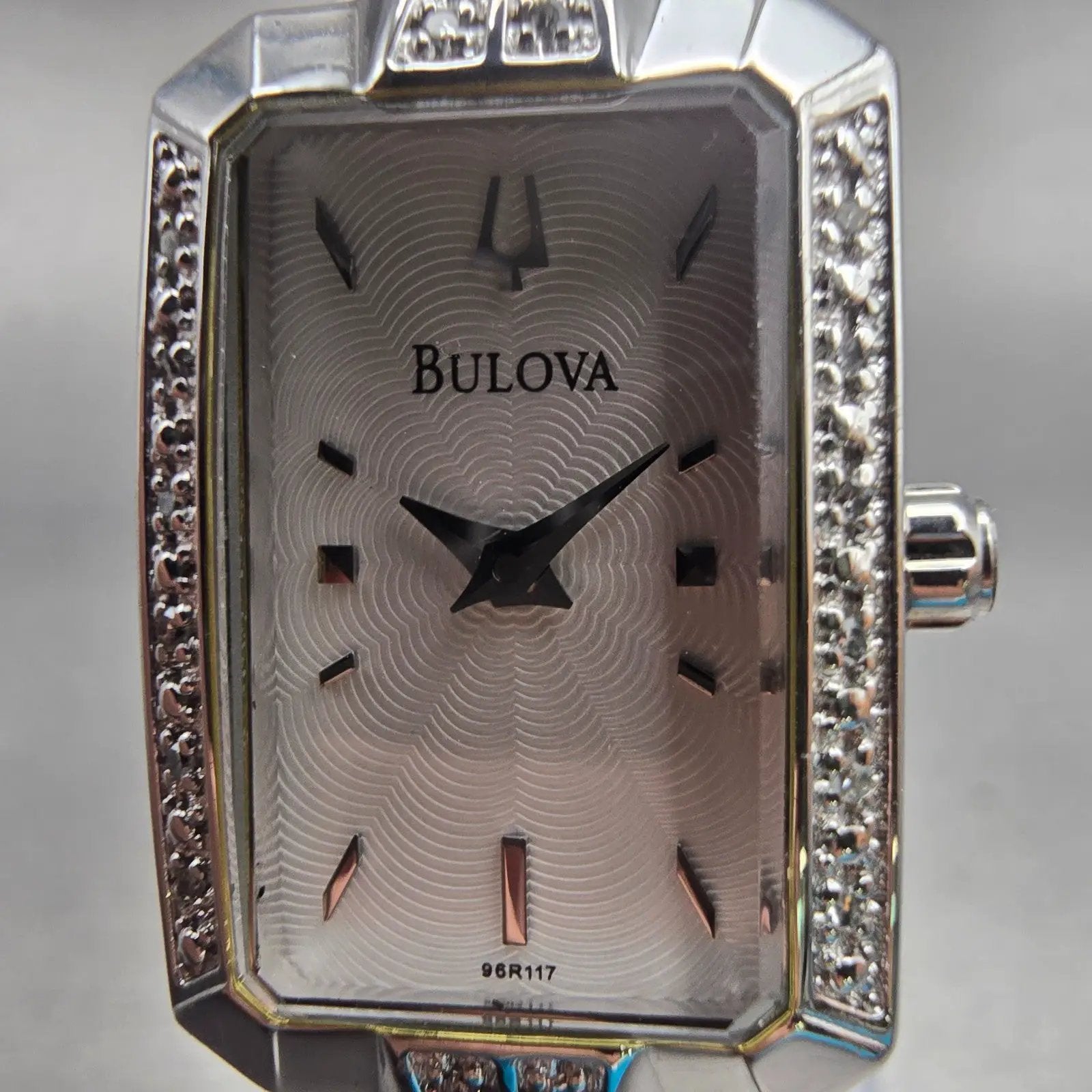 Bulova Watch Women 18mm White Dial Silver Tone Rectangle 96R117 New Bat Diamonds1