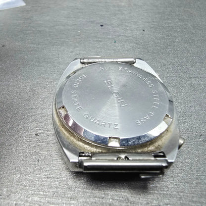 Elgin LCD Watch Men 32mm Blue Dial Stainless Steel Vintage Quartz Digital PARTS11