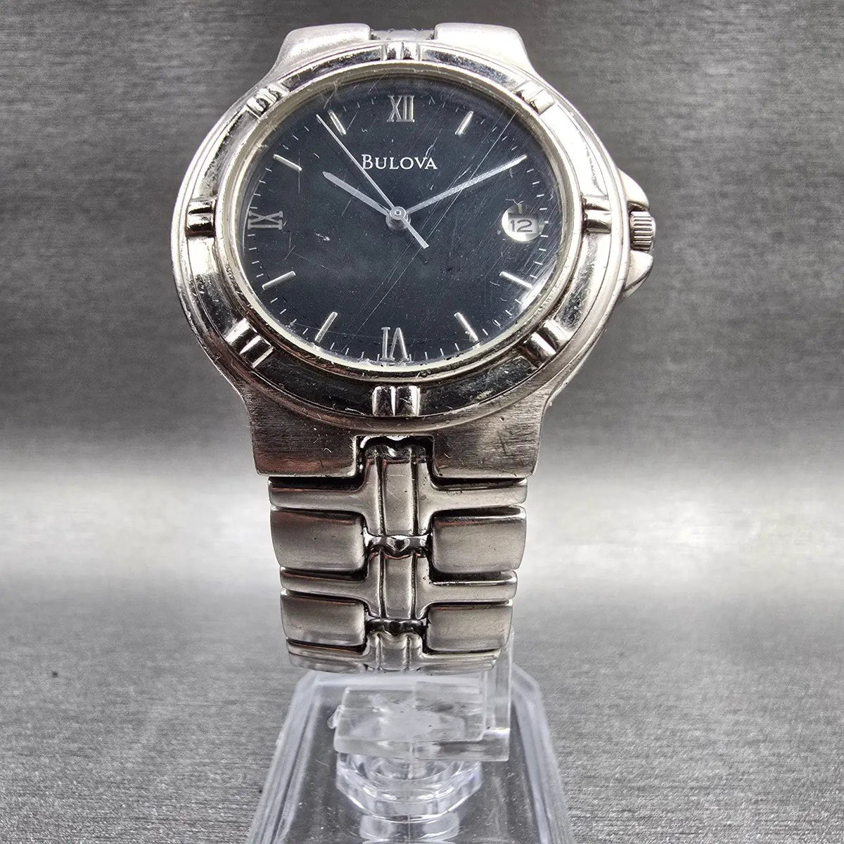Bulova Watch Men 39mm Black Dial Silver Tone Date Round 96B05 New Battery5