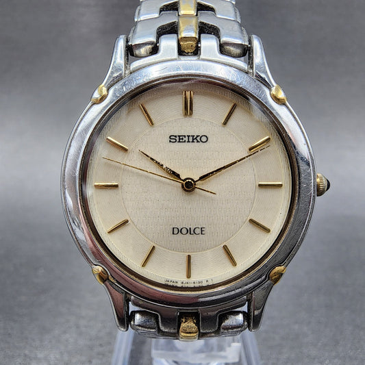 Seiko Dolce Watch Men 32mm Cream Dial Two Tone 8j41-6080 New Battery