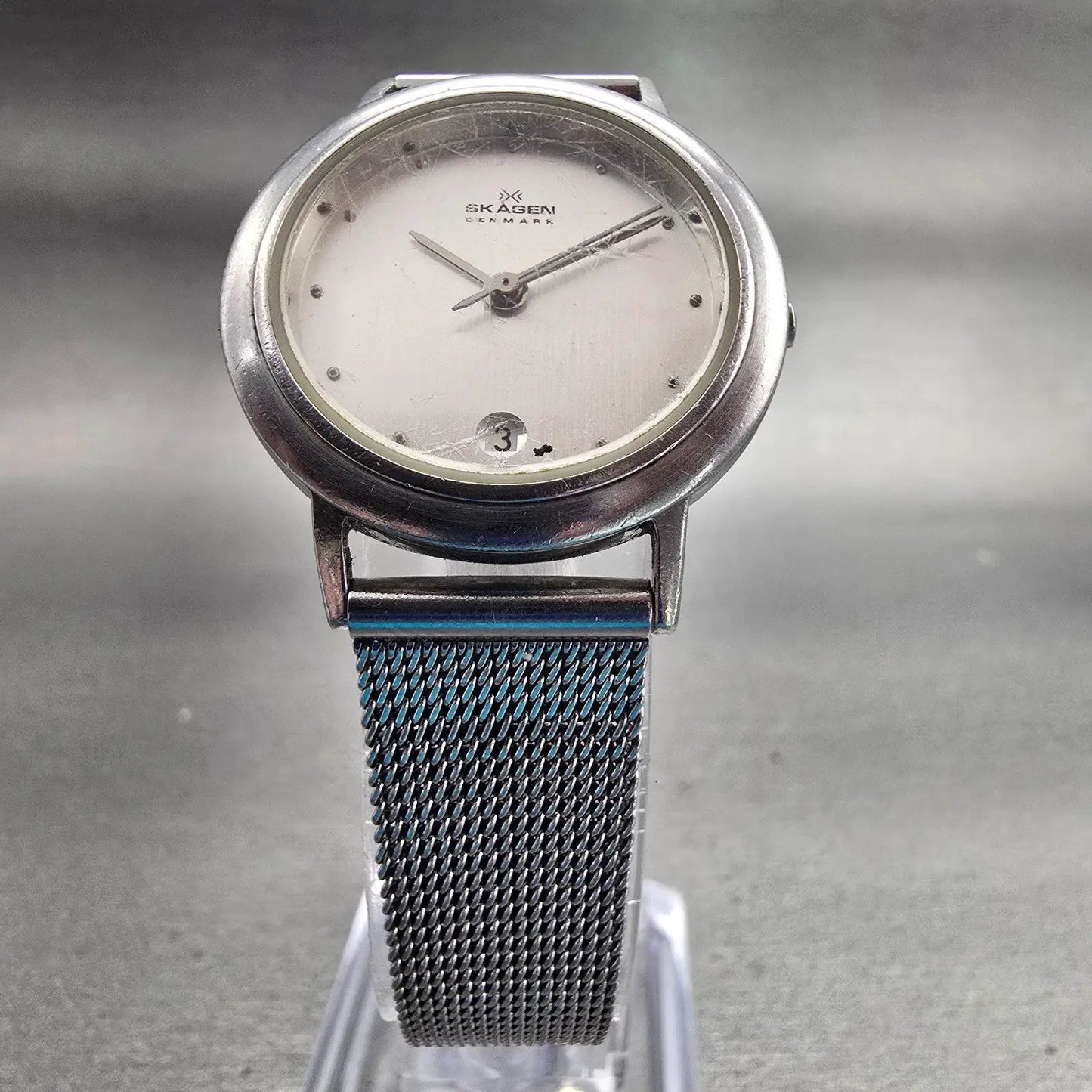 Skagen Denmark Watch Women 28mm Silver Dial Silver Tone Date 16SSS New Battery5
