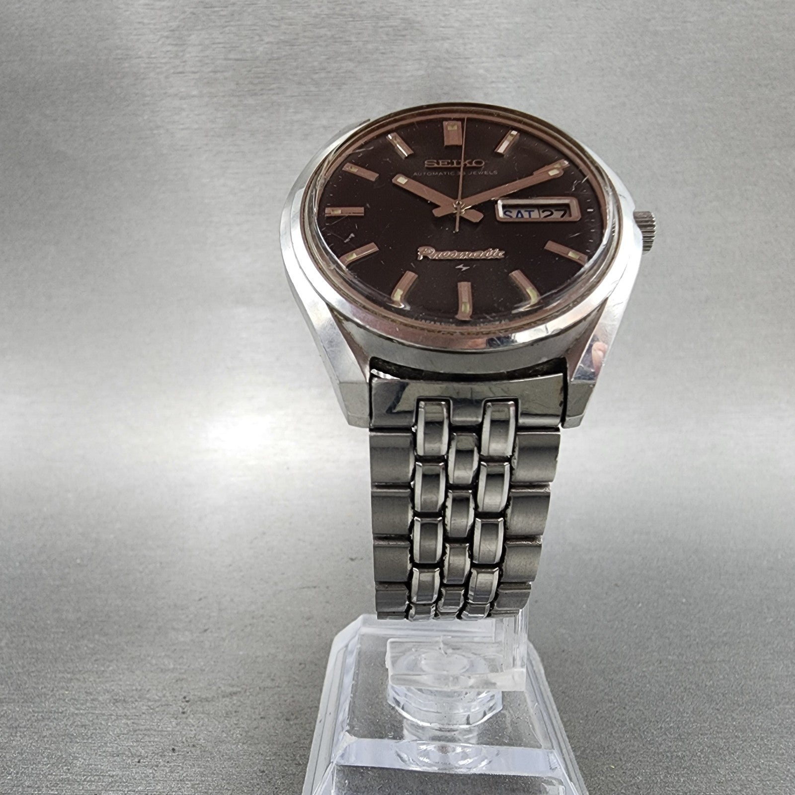 Seiko Presmatic Watch Men 37mm Black Dial Silver Tone Daydate 51069000 Runs6