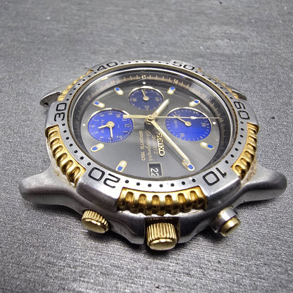 Seiko Sports 150 Chronograph Watch Men 40mm Gray Dial Two Tone Date Round PARTS6