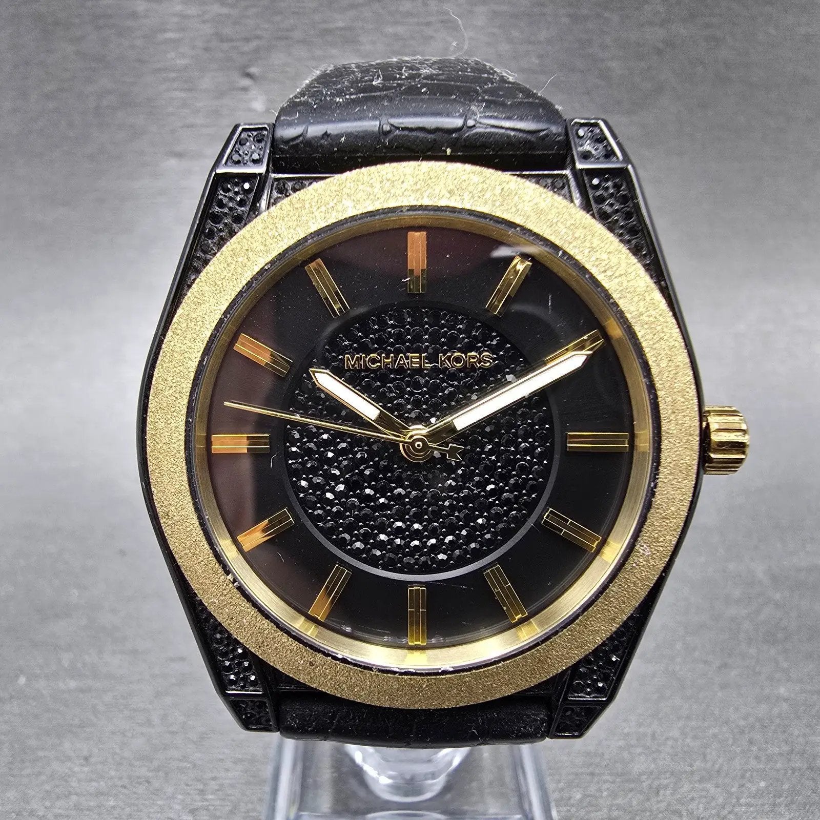 Michael Kors Channing Watch Women 40mm Black Dial Black & Gold Tone New Battery0