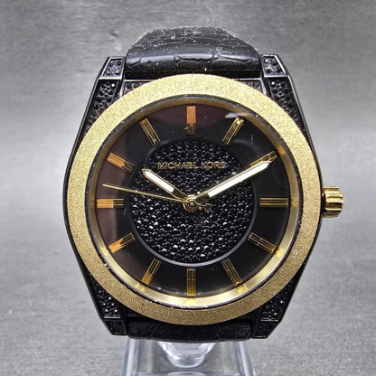 Michael Kors Channing Watch Women 40mm Black Dial Black & Gold Tone New Battery0
