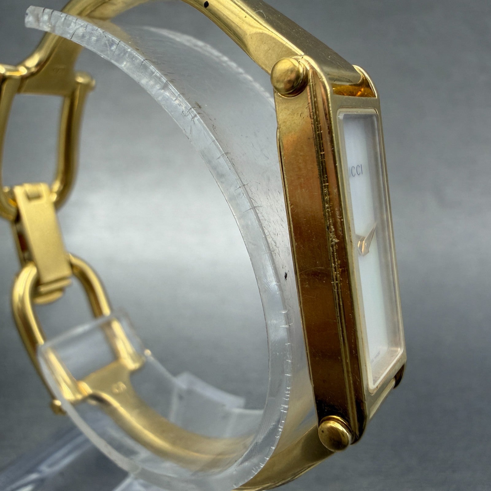 Gucci 1500L Tank Watch Women 12mm MOP Dial Gold Rectangle Bangle New battery ABC3