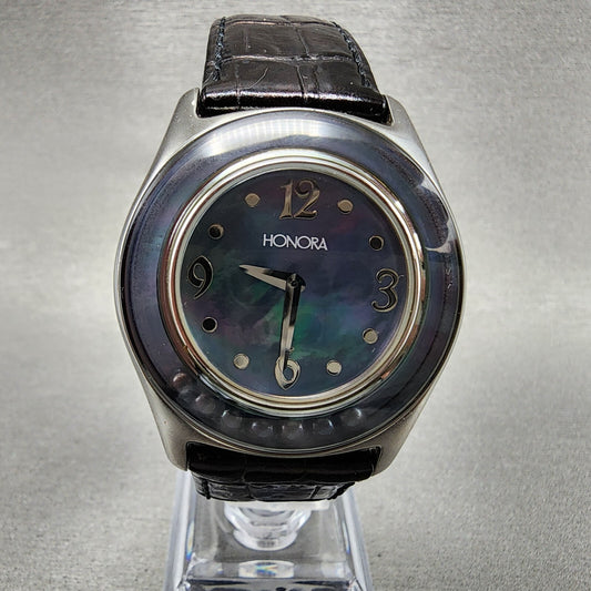 Honora Watch Women 36mm MOP Dial Silver Tone Leather band READ!!! New Battery