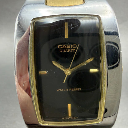 Casio Tank Watch Men 27mm Black Dial Two Tone Rectangle MTP-1165 New Battery V451