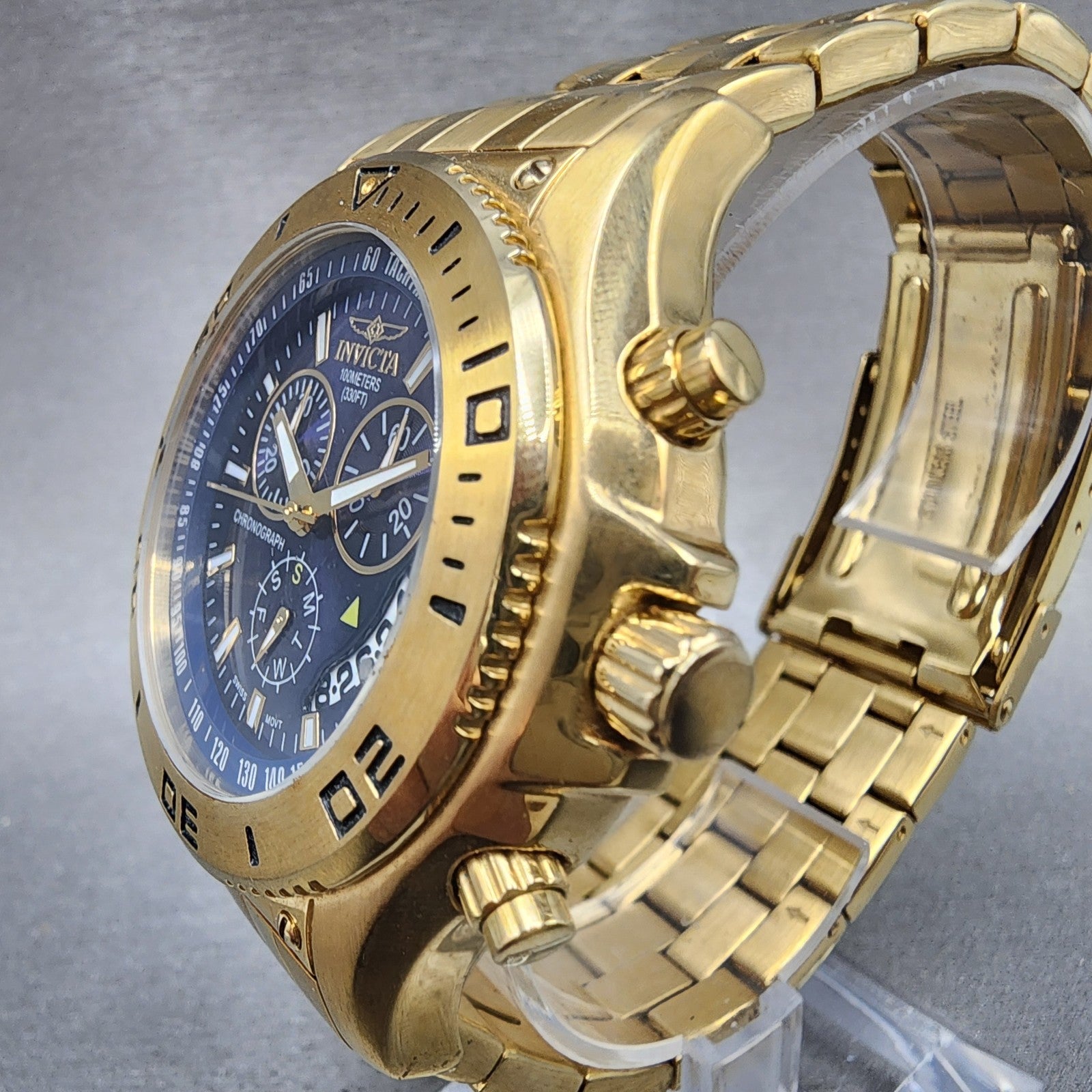 Invicta Chronograph Watch Men 46mm Blue Dial Gold Tone Date 6858 PARTS3