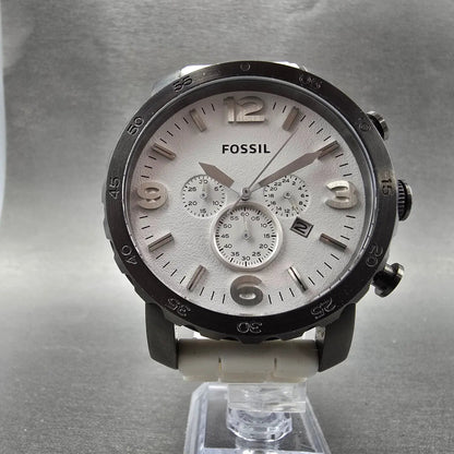 Fossil Chronograph Watch Men 50mm White Dial Black Tone Date JR-1427 New Battery5