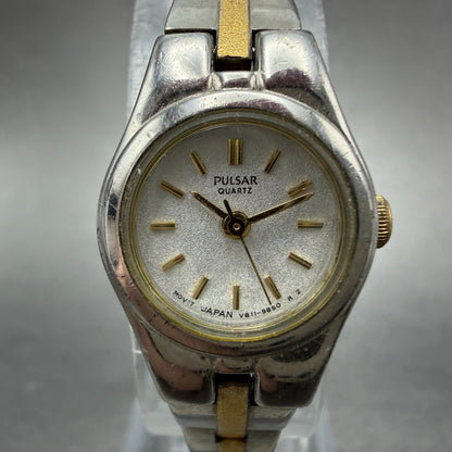 Seiko Pulsar Watch Women 17mm Silver Dial Two Tone Round V811-2280 New Battery1
