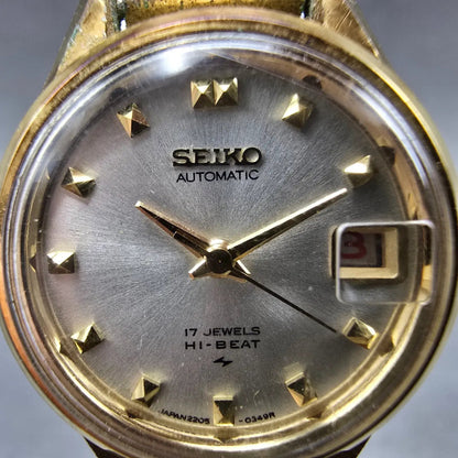 Seiko Automatic Watch Women 23mm Silver Dial Gold Tone Date 2205-0259 Runs1