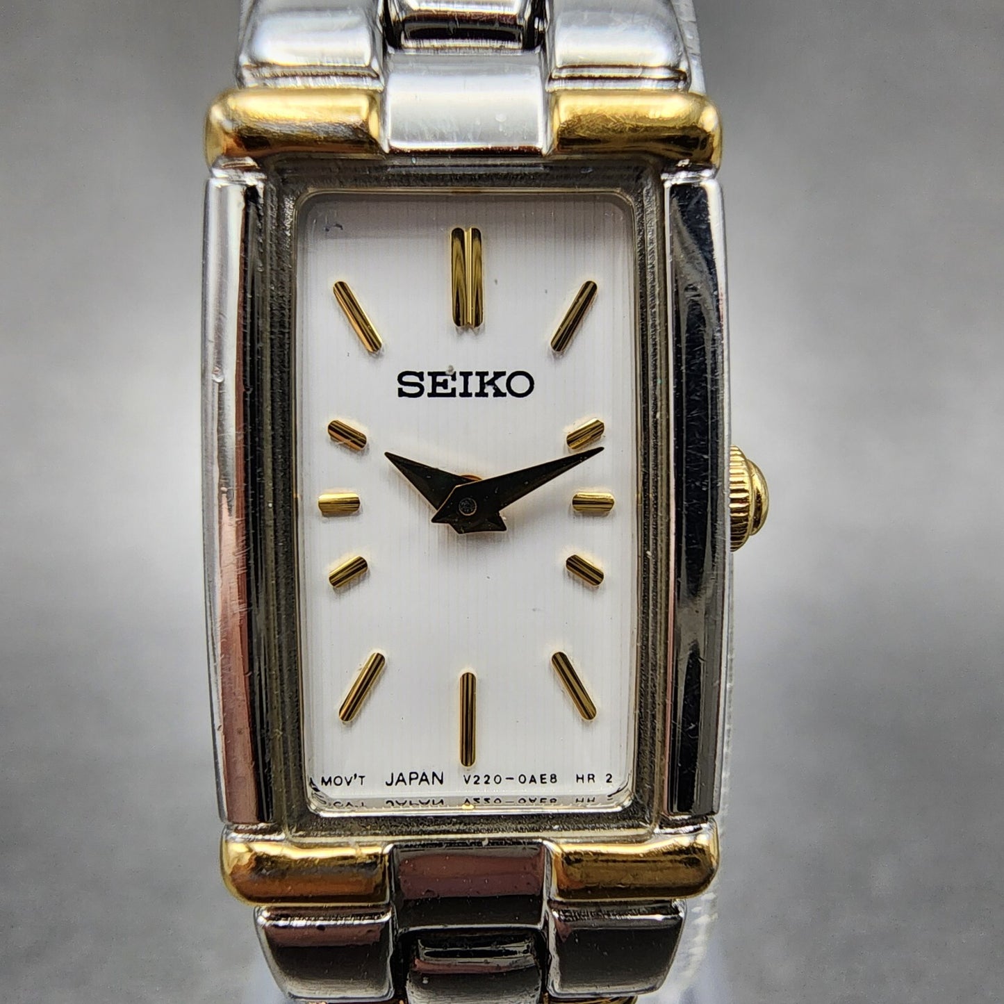 Seiko Tank Watch Women 13mm White Dial two Tone Rectangle V2200ab0 New Battery1