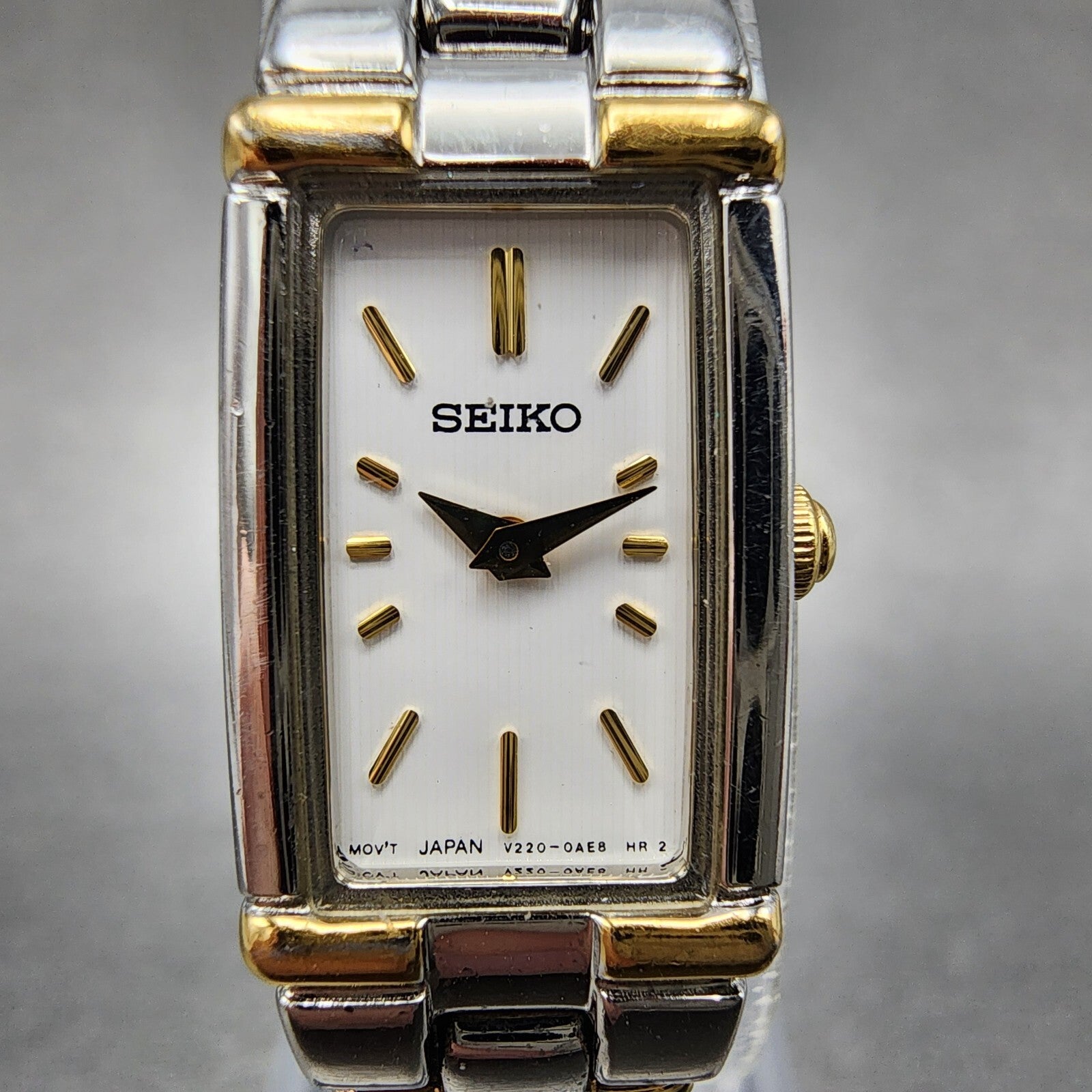 Seiko Tank Watch Women 13mm White Dial two Tone Rectangle V2200ab0 New Battery1