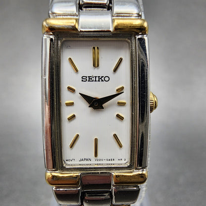 Seiko Tank Watch Women 13mm White Dial two Tone Rectangle V2200ab0 New Battery1