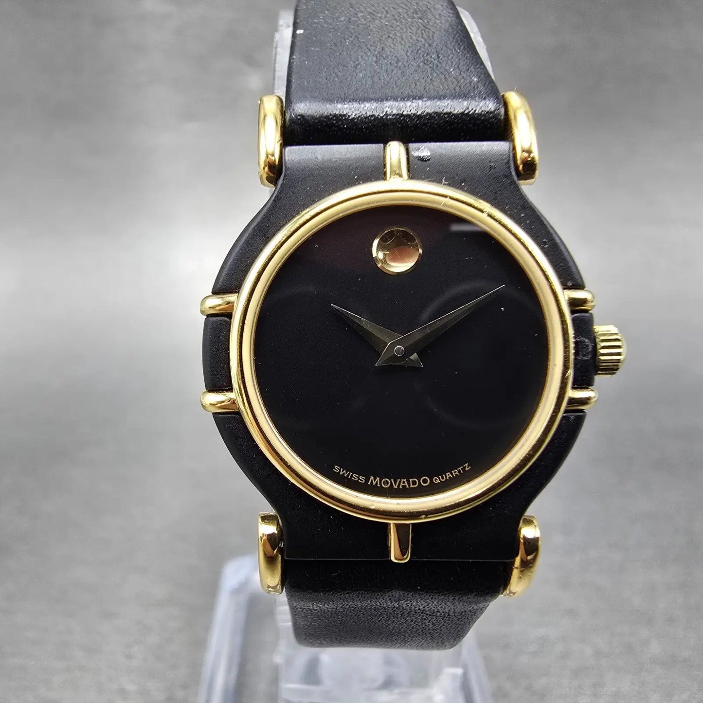 Movado Delphino Watch Women 23mm Black Dial Black & Gold Tone 80-24-822N New Bat0