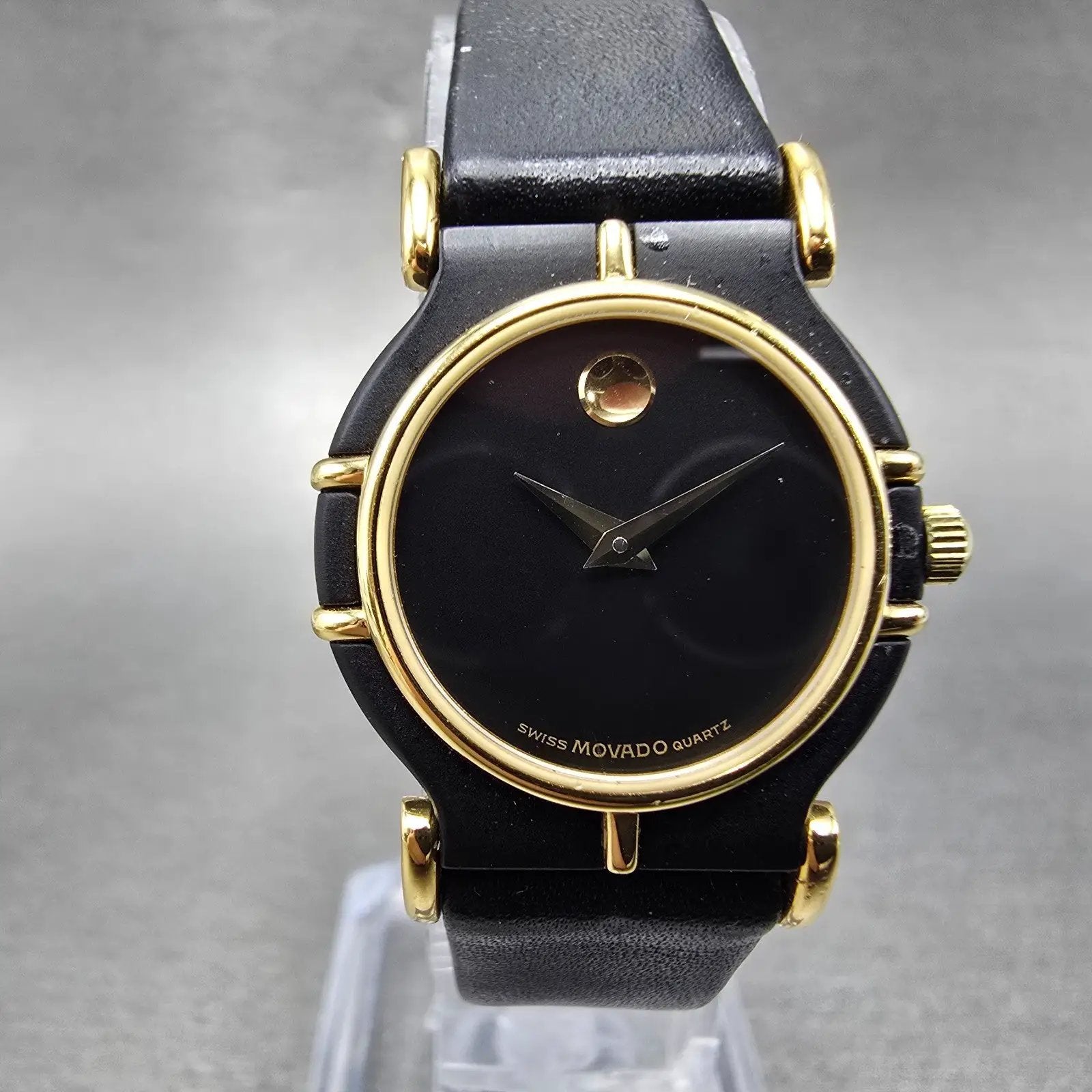 Movado Delphino Watch Women 23mm Black Dial Black & Gold Tone 80-24-822N New Bat0