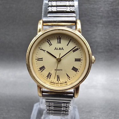 Seiko Alba Watch Women 24mm Champagne Dial Gold Tone Round V515-6300 New Battery0