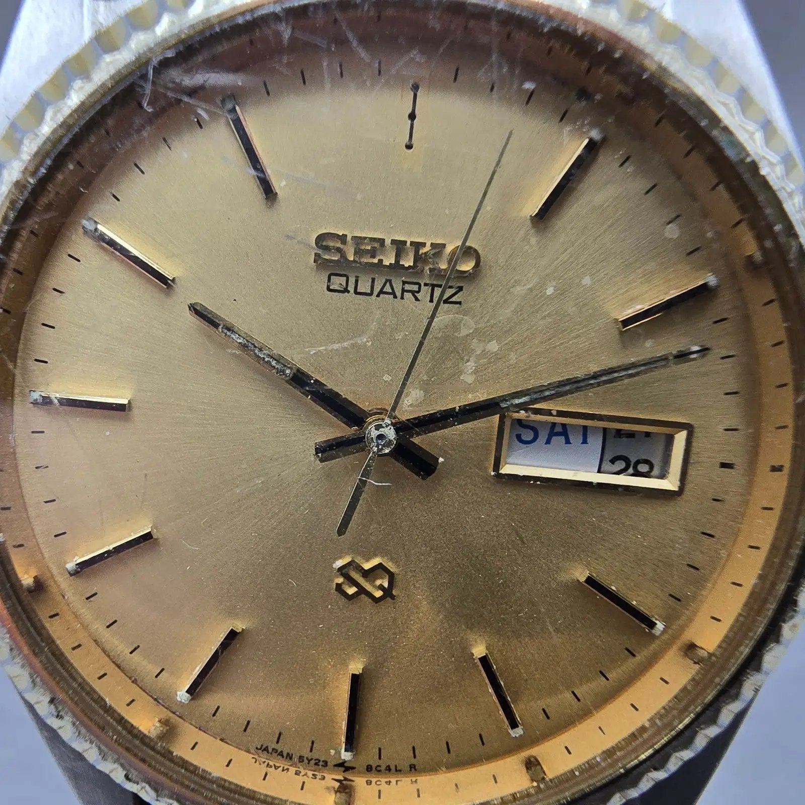 Seiko President Watch Men 35mm Gold Dial Two Tone Daydate READ! 5Y23-8A60 NewBat1